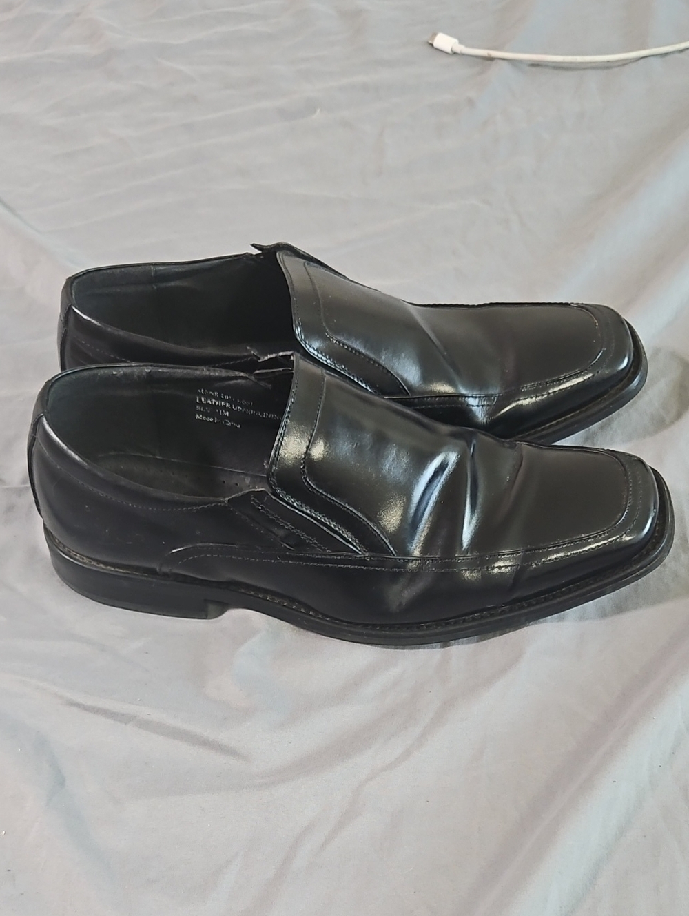 Stacy Adams Black Leather Slip-On Loafers with Square Toe